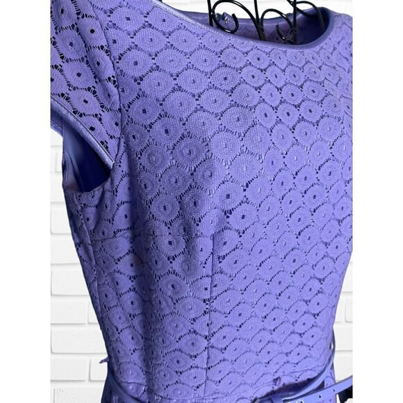 Evan Picone Black Label Women's 4 Dress Short‎ Sleeve Lace Lavender Belt Spring - Picture 3 of 8